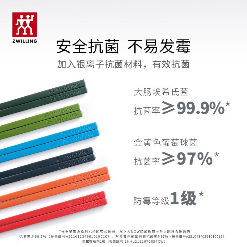 ZWILLING Chopstick Set Long Chopsticks Non-slip Antibacterial High Temperature Resistant Tough Wear Resistant Home Serving Tableware Antibacterial Dopamine Colored Chopsticks-251mm 6 Pairs