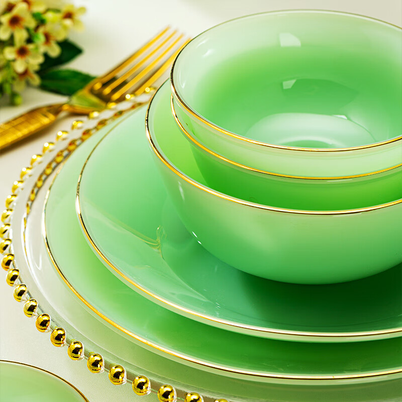 Zi Rui Jingdezhen high-end gold edge tableware and dishes set jade porcelain housewarming wedding gift box for home use 39 green jade porcelain color box