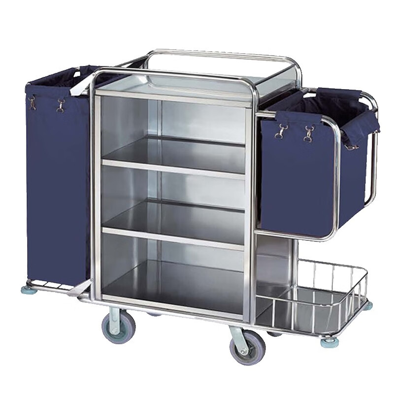 Yingyao linen cart hotel double-sided hotel cleaning cart cleaning cart guest room stainless steel cart multi-function cart steel-wood double-sided linen cart