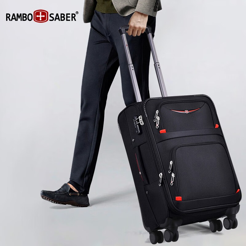 Rambo Saber suitcase, Oxford trolley case, business travel case, boarding case, canvas password box, extra large capacity case, soft case 086A black 18 inches