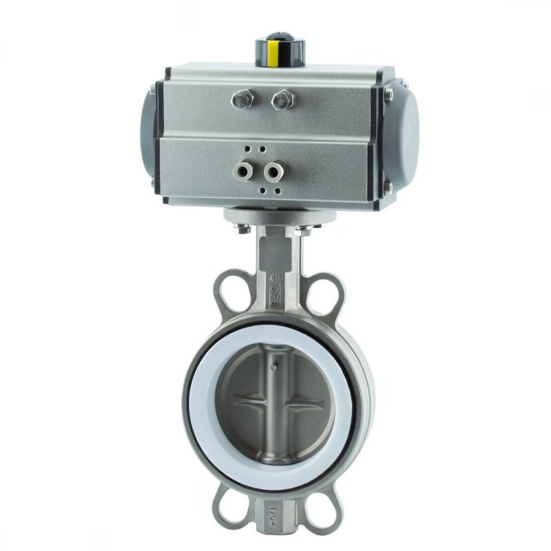 Nanva AT D671F 16P pneumatic full stainless steel wafer-type soft seal lined PTFE butterfly valve DN80