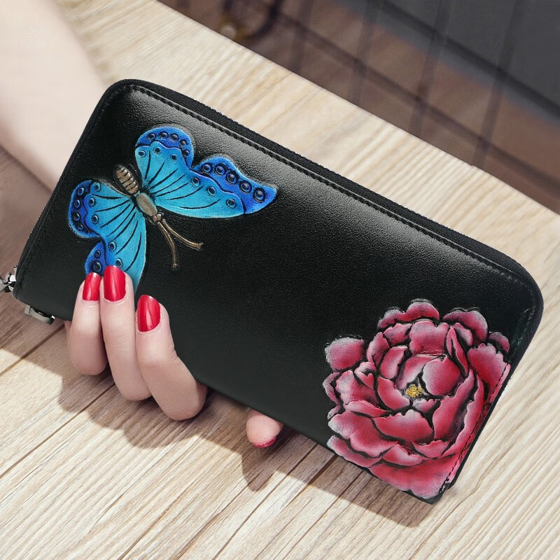 Sephoron 2026 New Ethnic Style Genuine Leather Zipper Wallet Women's Long Large Capacity Mobile Phone Hand Wallet Soft Cowhide Lotus