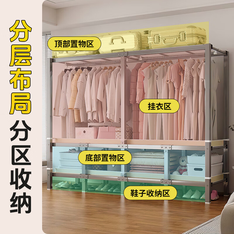 Quanzinwu installation-free simple wardrobe bedroom 2025 new modern rental house folding one-piece cloth wardrobe Lime 210