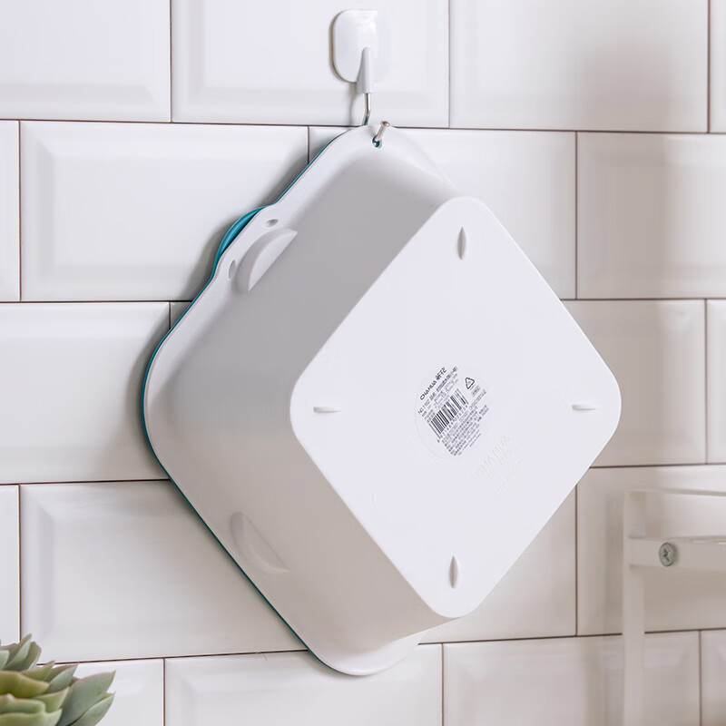 Camellia (CHAHUA) double-layer drain basket plastic basin sieve one basin multi-purpose kitchen washing vegetable dripping multi-functional fruit and vegetable drain basin home blue large, medium and small 3-piece set