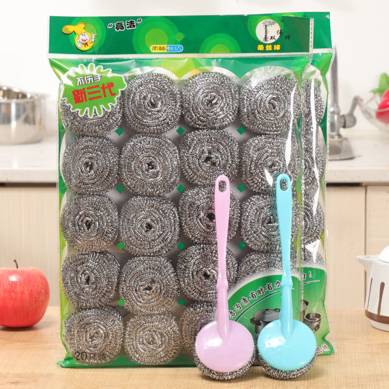 Large dishwashing ball, brush pot, kitchen wire cleaning ball, steel wire handle, stainless steel ball, large size 10 pack, weighs approximately 17 grams