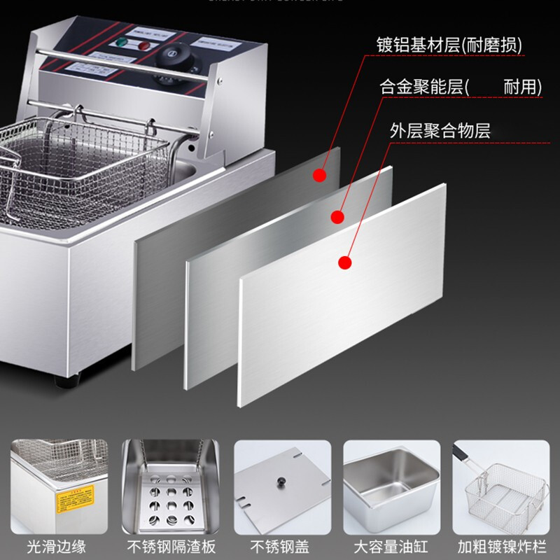 Liling Electric Fryer Commercial Electric Fryer Stainless Steel Thickened Single and Double Cylinder Fryer Household Large Capacity French Fries Machine Fritters Chicken Steak Fried Skewers Smokeless Snack Equipment Frying Machine Parallel Bars and Double Screens 10.8L+10.8L Timing Model