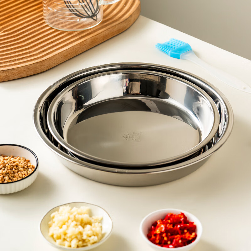 Onlycook304 stainless steel plate household plate thickened grill pan fish plate tableware round dinner plate vegetable plate tea tray-24