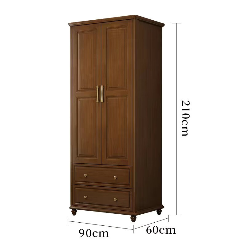 Fanxingze new Chinese style solid wood wardrobe wardrobe small apartment modern simple bedroom double door wardrobe storage cabinet small wardrobe two doors 90cm walnut color