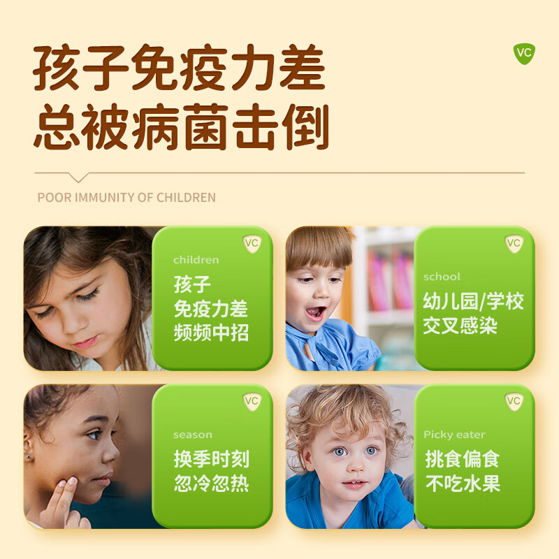 Guoweikang Children's Vitamin C Lozenges Vitamin C Chewable Tablets Vitamin C Children's VC Supplement Green Apple Flavor 80 Tablets