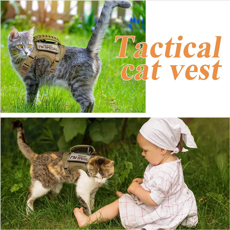 Suomila tactical cat harness, vest-type traction rope, anti-breakaway, adjustable outdoor cat leash, puppy khaki suit