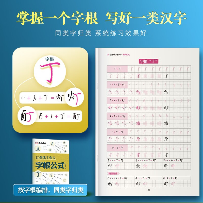 Ink dot copybook, regular script calligraphy practice code, Jing Xiaopeng hard pen copying for beginners, root name formula, regular script calligraphy practice book (5 books)