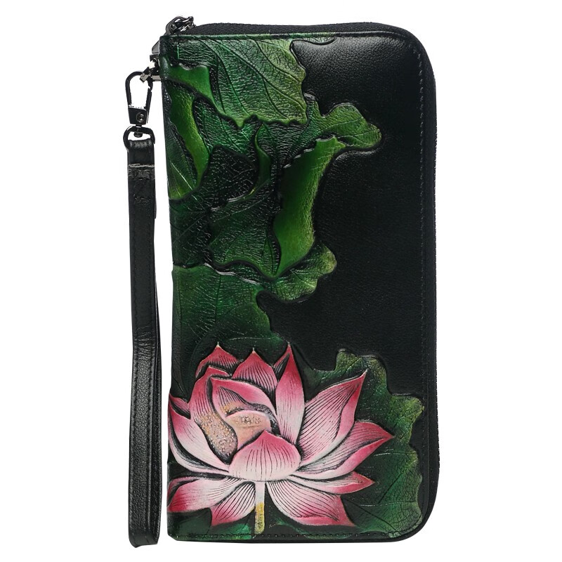 Sephoron 2026 New Ethnic Style Genuine Leather Zipper Wallet Women's Long Large Capacity Mobile Phone Hand Wallet Soft Cowhide Lotus