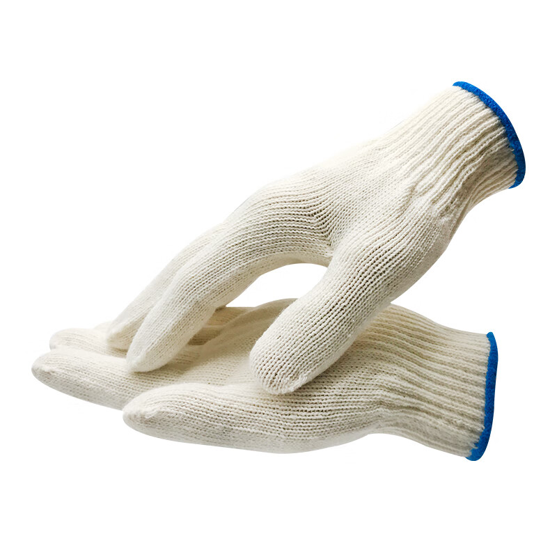 Teweiqiang cotton thread labor protection gloves 30 pairs/pack 500 blue edge thickened non-slip wear-resistant industrial white cotton yarn