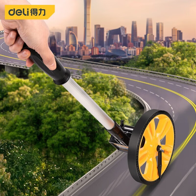 Deli distance measuring wheel hand-pushed roller distance measuring digital display mechanical high-precision large roller outdoor measuring ruler distance meter without cloth bag small mechanical wheel (diameter 160mm)