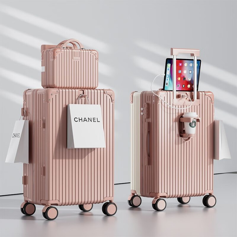 Kangaroo (KANGAROO) multifunctional suitcase female student trolley case male good-looking password box large capacity universal wheel suitcase obsidian black - bag + charging + water cup holder 26 inches large size for long-term accommodation for students