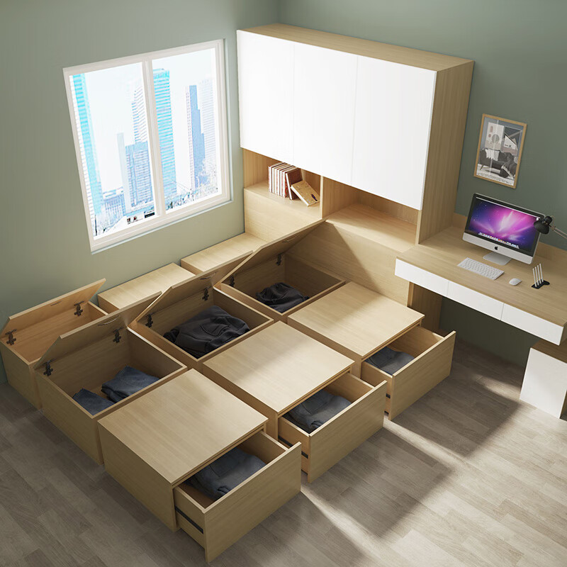 Dadaoyoutian tatami bed small apartment tatami cabinet combination box bed box cabinet Japanese style tatami storage square bed solid wood paint-free multi-layer board 800*800*400mm