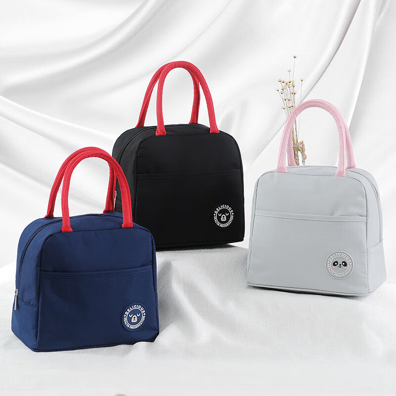 Yuhua aluminum foil lunch box bag handbag female student thermal bag large capacity outdoor waterproof thermal bag large lunch bag black stripes