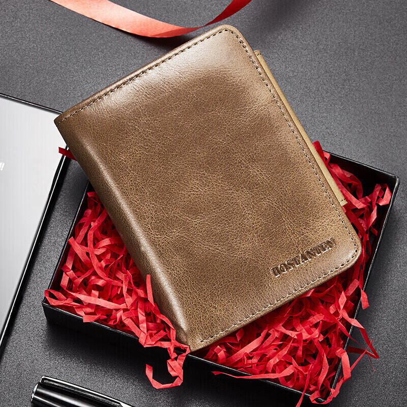 Poston men's wallet short top-layer cowhide student folding multi-card slot card holder Korean style hand wallet for men