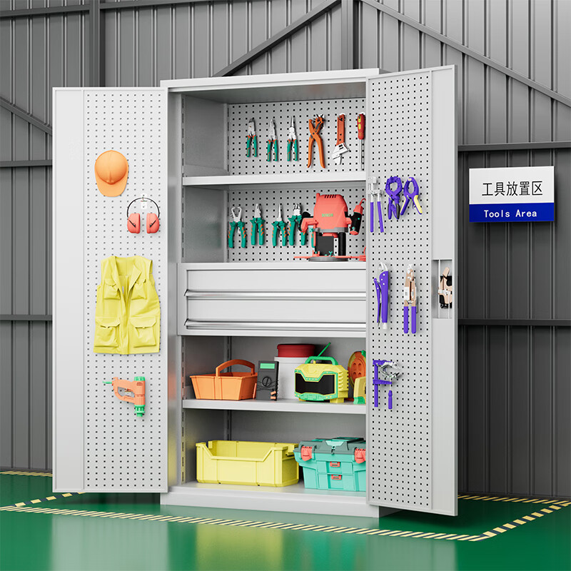 Kingdon Tool Cabinet Workshop Heavy Tool Storage Cabinet with Hanging Plate Hardware Parts Cabinet Tool Storage Cabinet C Type White (Including Basic Accessories)