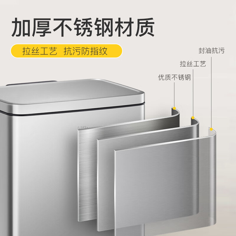 EKO Jingdong headquarters building same style stainless steel trash can 30L Yagang with cover pedal large commercial property office hotel kitchen EK9361