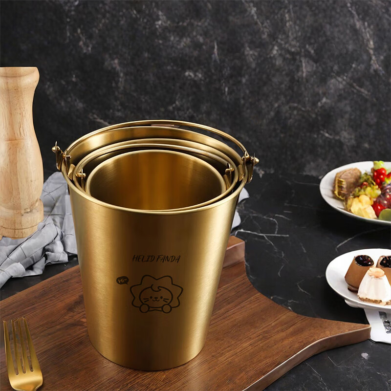 WORTHBUY Internet celebrity ice bucket 304 stainless steel portable ice bucket bar KTV champagne bucket thickened household beer bucket red wine bucket with handle natural color 1.7L-Doudou Xiong