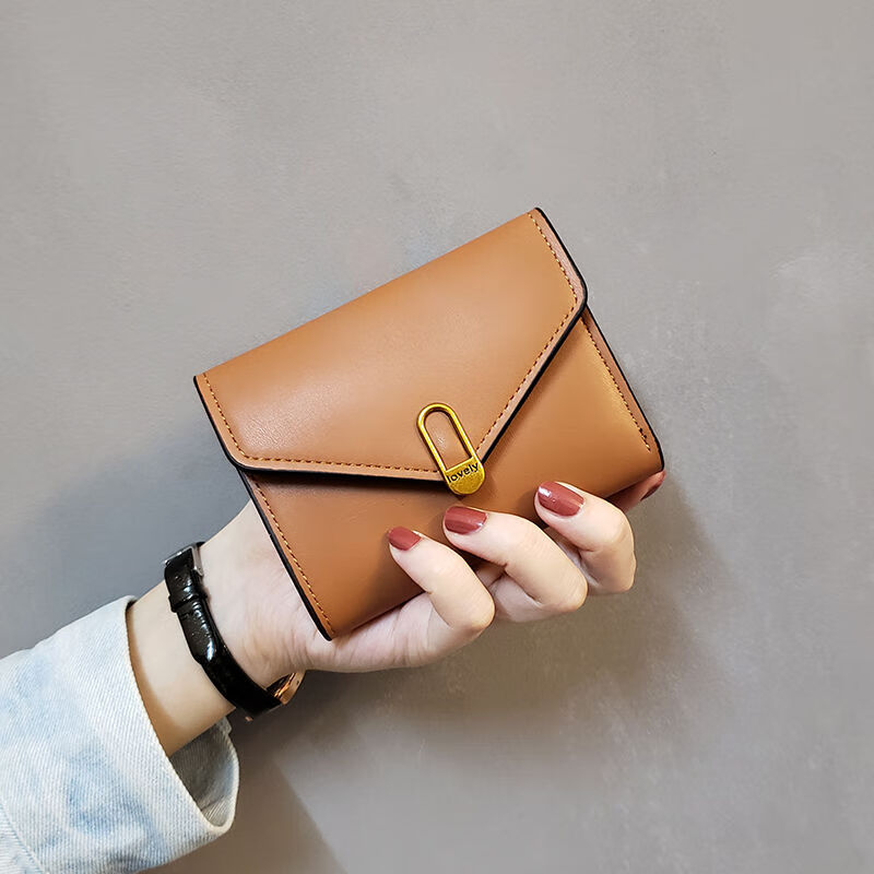 Qingou new ins Japanese and Korean simple women's wallet women's short three-fold small wallet women's European and American coin purse card holder wallet black