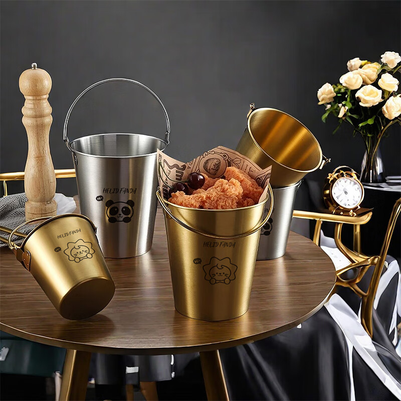 WORTHBUY Internet celebrity ice bucket 304 stainless steel portable ice bucket bar KTV champagne bucket thickened household beer bucket red wine bucket with handle natural color 1.7L-Doudou Xiong