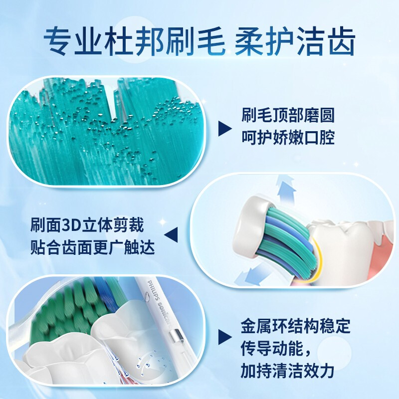 Philips (PHILIPS) electric toothbrush head official original adapter Diamond 3/7/9 series brush handle cleaning gum protection and brightening basic cleaning toothbrush head 3-pack HX6013/63