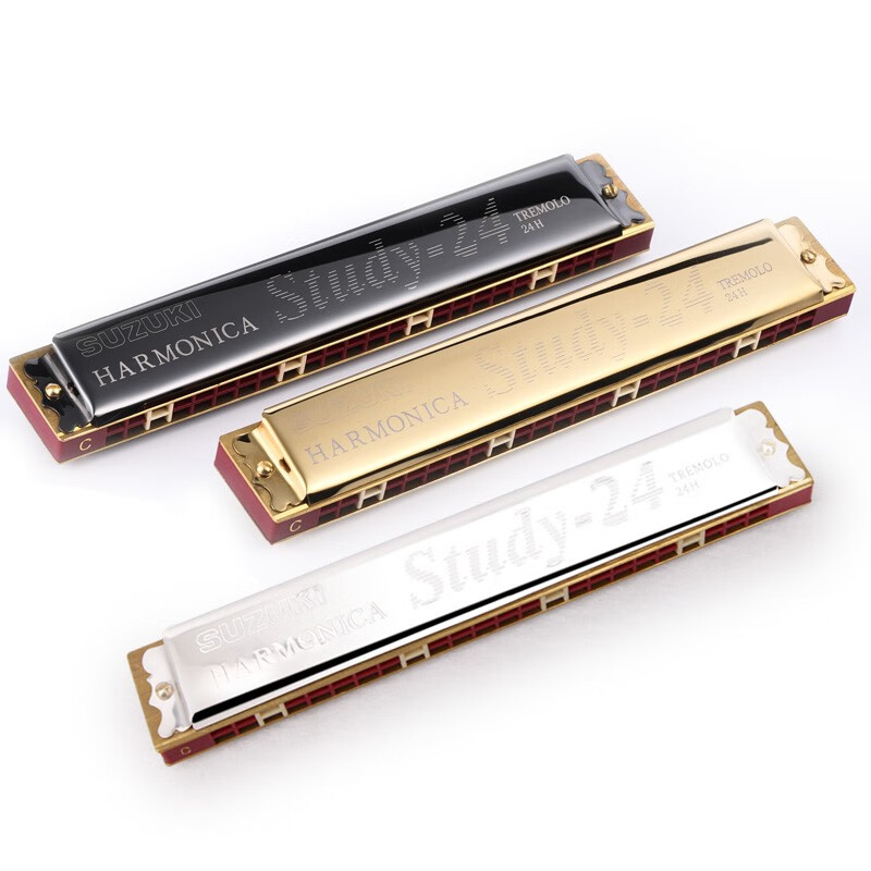 SUZUKI Japanese Suzuki Study 24-hole polyphonic harmonica professional playing beginner male, female, adult, student and child black polyphonic + beginner gift pack C key common key - recommended for beginners