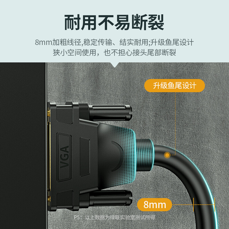 Greenlink engineering grade VGA cable 3+6 pure copper core male to male double magnetic ring video connection cable suitable for computer host connected to TV monitor projector 5 meters 11632