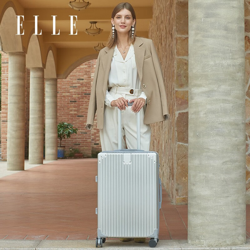 ELLE French brand luggage fashionable silver 22-inch trolley case TSA universal wheel password box women's suitcase