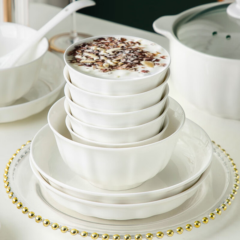 Yichen tableware complete set of underglaze colored bowls and dishes set for household pure white simple European style bowls and chopsticks bowls for housewarming gift bowls