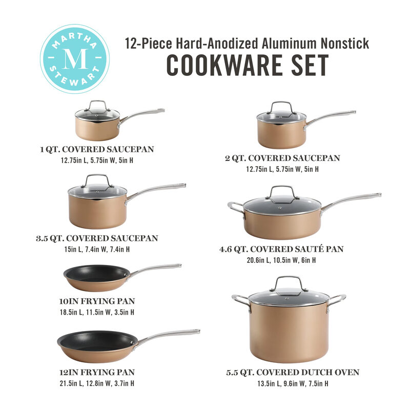 Martha Stewart 12-Piece Aluminum Hard Anodized Nonstick Cookware Set Induction* Copper