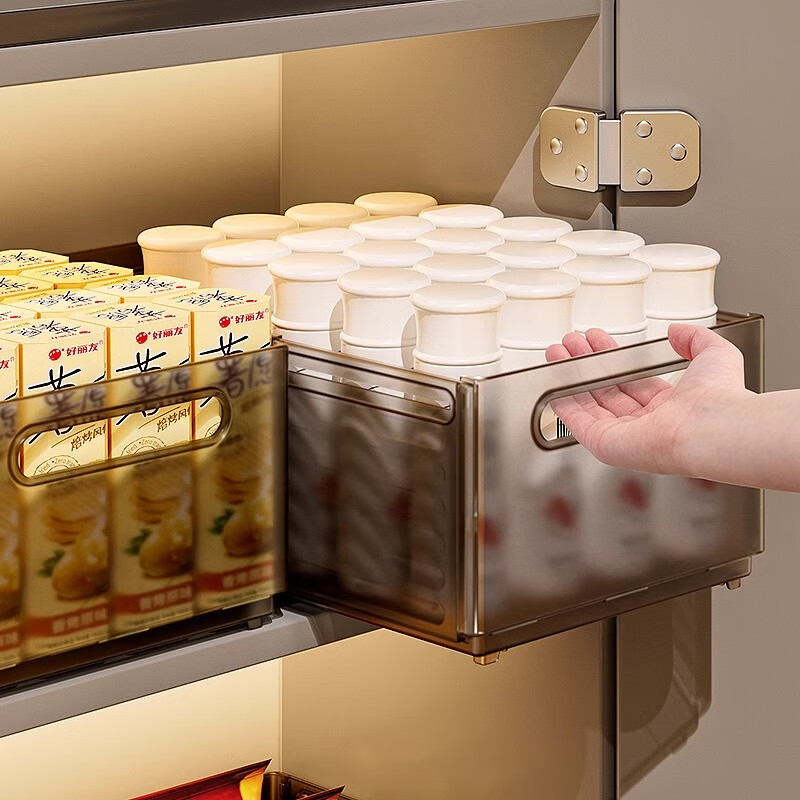 Straw Bear retractable cabinet storage box kitchen organization box desktop snack drawer type glove box deep cabinet right angle storage box transparent tea extra large 3 pack retractable