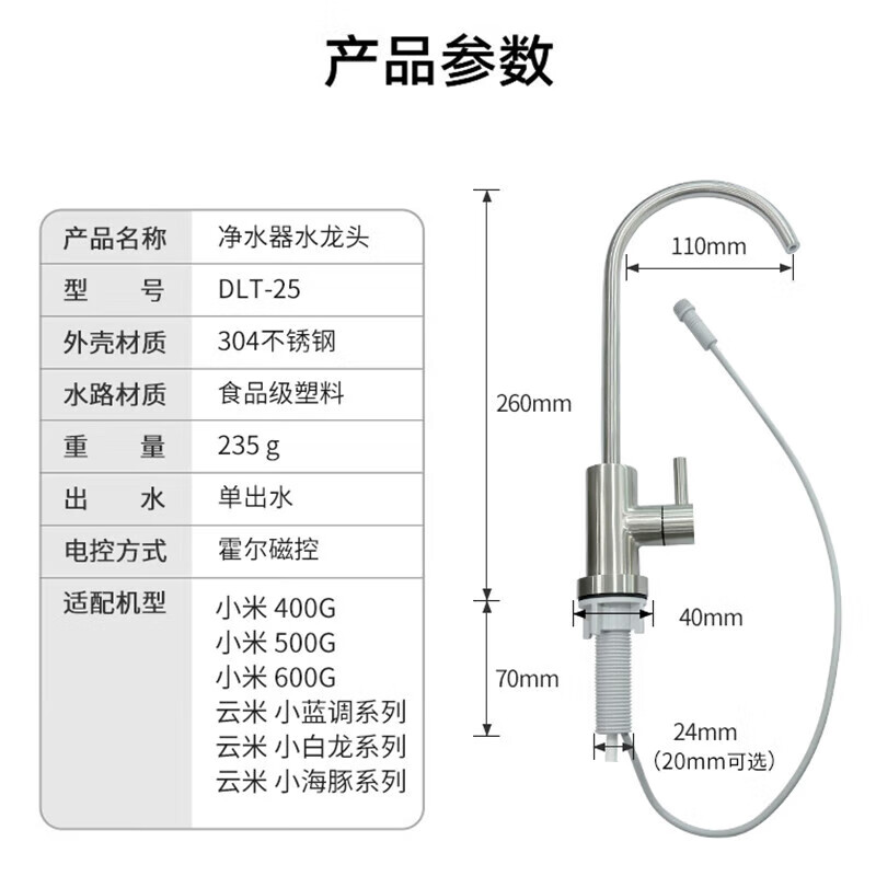 Xiaomi MI Yunmi water purifier S2 faucet C1 Little Blues White Dragon Dolphin Mee suitable for Hall magnetic control V switch dimension DLT-25 (Yunmi Little Blues/Little White Dragon/Small