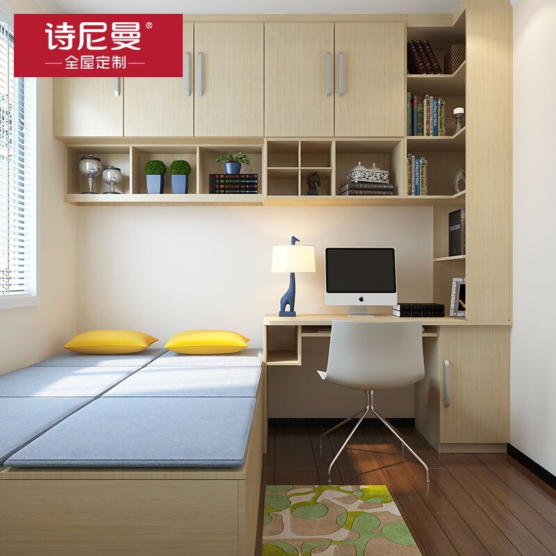 Schneiman whole house customized tatami bed teenager's room modern simple wardrobe bedroom furniture tatami bed bookcase storage cabinet solid wood color/square meter