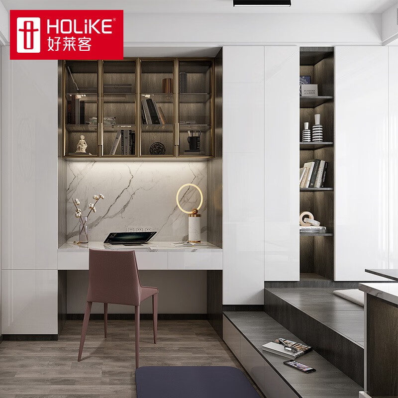 Haolaike smart tatami bed customization, light luxury paint mirror bedroom study, automatic lifting table bed plus cabinet desk cabinet combination, whole house furniture customization, urban image series, prepaid deposit