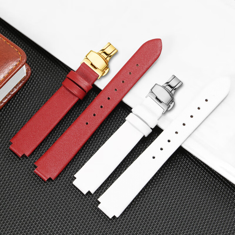 Substitute Citizen protruding mouth leather watch strap GA10531050/AU1065/GA1053 leather watch chain for men and women 16 23mm black-silver butterfly buckle 23*14mm protruding mouth