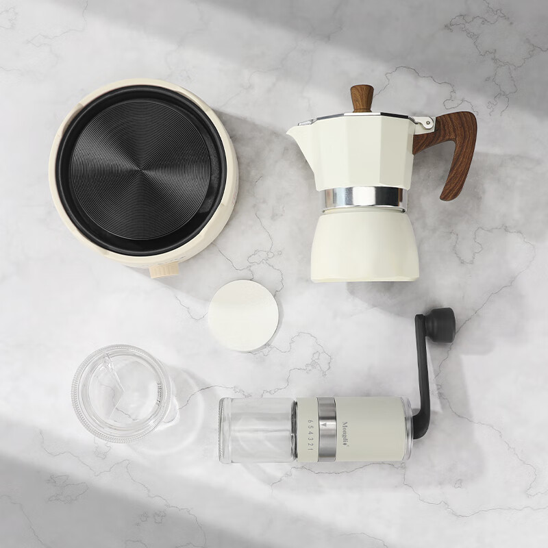 Mongdio Moka Pot Double Valve Coffee Pot Set Home Espresso Equipment Set Single Valve Black + Black Electric Stove + Filter Paper 150ml
