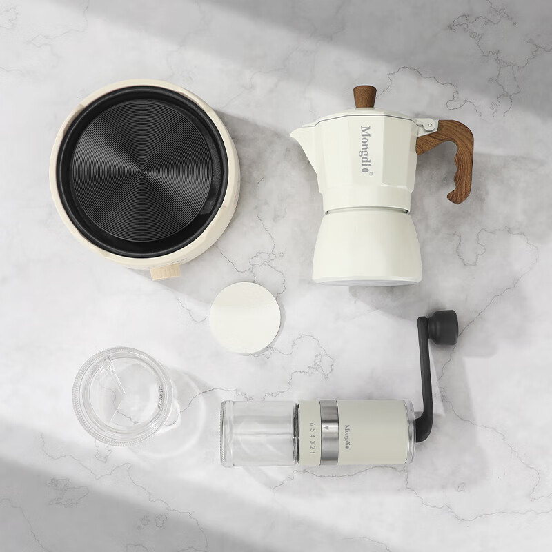 Mongdio Moka Pot Double Valve Coffee Pot Set Home Espresso Equipment Set Single Valve Black + Black Electric Stove + Filter Paper 150ml