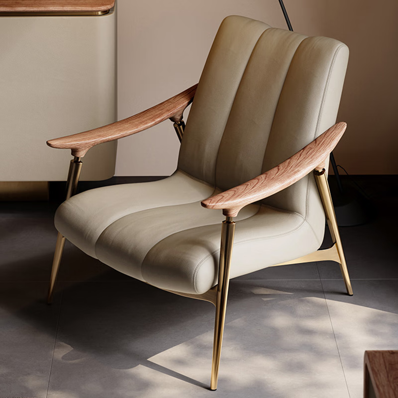 Senerson light luxury designer single sofa chair living room villa Italian North American black walnut high-end leather leisure chair Bronze champagne gold (leisure chair/S-level full leather)