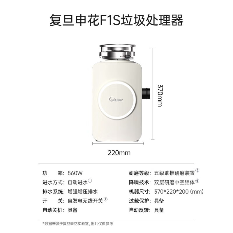 Fudan Shenhua Garbage Disposer Automatic Water Inlet Food Waste Shredder Household Kitchen Food Waste Disposal F1S Truffle White