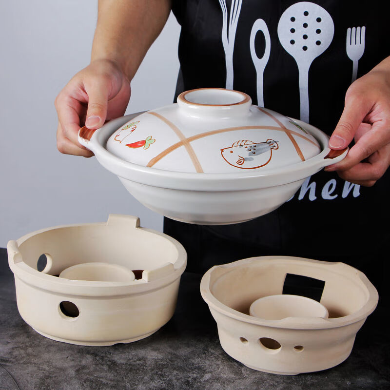 NUOLIKES ceramic alcohol stove casserole household high temperature resistant soup pot clay pot rice stew stew meat shallow pot dry-fired ceramic pot shallow pot + three-legged alcohol stove 10 inches