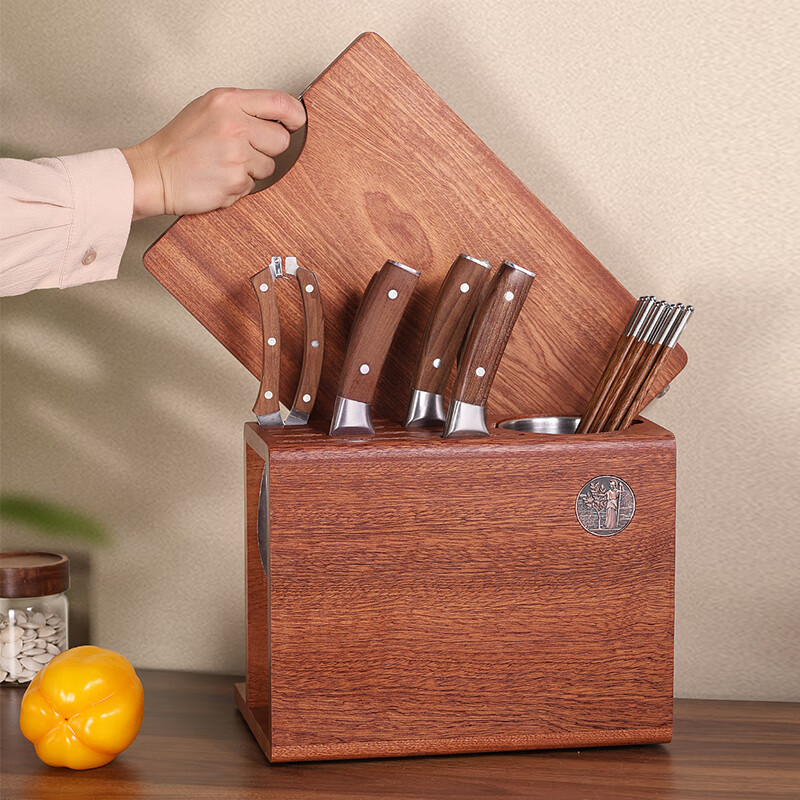Magtu solid wood knife rack storage rack 2026 new chopstick cage integrated home kitchen cutting board knife storage rack countertop upgraded ebony knife board rack with cutting board rack