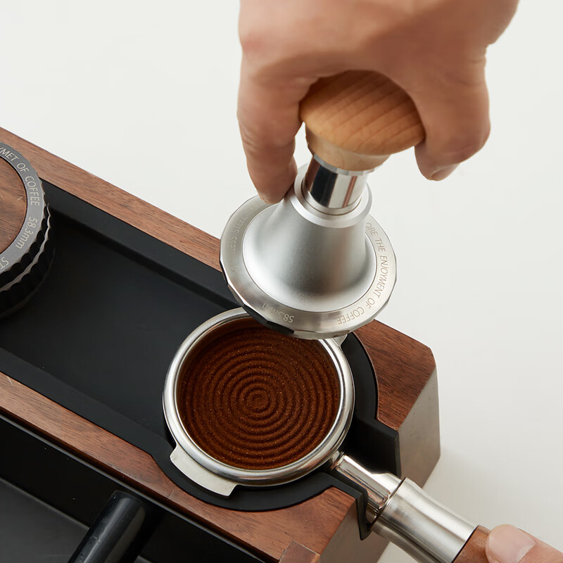Hero Jianqi Constant Force Pressing Hammer Italian Coffee Cloth Powder Pressing Anti-pressure Offset Pressing Hammer 58mm Wood Color-Threaded Bottom