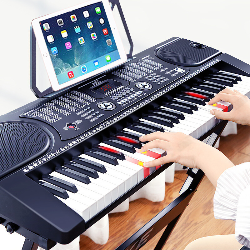 Meirkergr MK-8618 smart version 61-key multi-function intelligent teaching electronic keyboard for children to learn electric piano, connected to headphones, microphone, mobile phone pad with piano stand