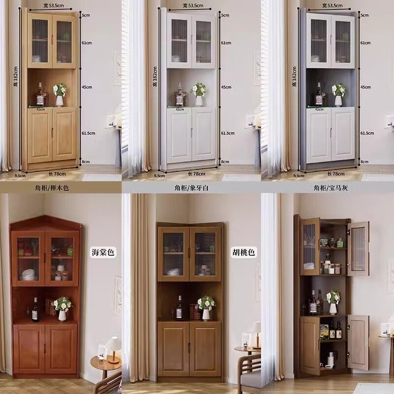 Quedu solid wood corner cabinet living room simple triangular corner sideboard corner storage corner wine cabinet with door corner storage cabinet A walnut color 78x53.5x182cm