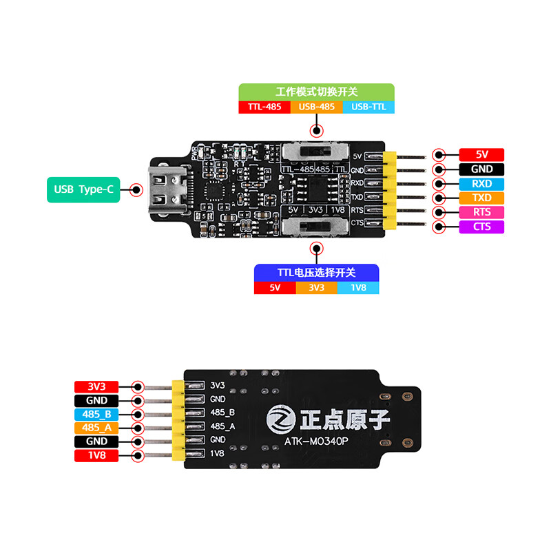 Punctual Atomic USB to serial port module ATK-MP340P USB to TTLVUSB to 485 converter USB to serial port module + 10 DuPont cables female to female