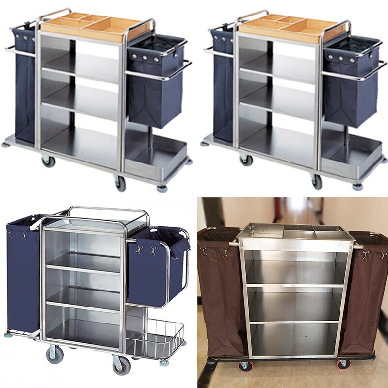 Yingyao linen cart hotel double-sided hotel cleaning cart cleaning cart guest room stainless steel cart multi-function cart steel-wood double-sided linen cart