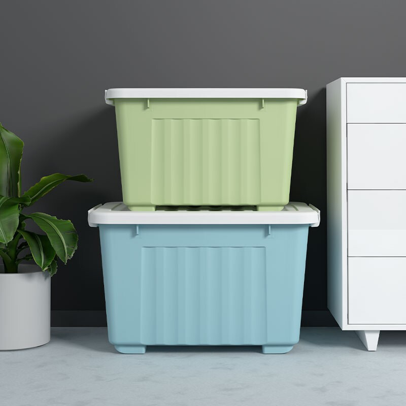 SPACEXPERT clothing storage box extra large plastic organizer car storage box 80L blue 1 pack with wheels